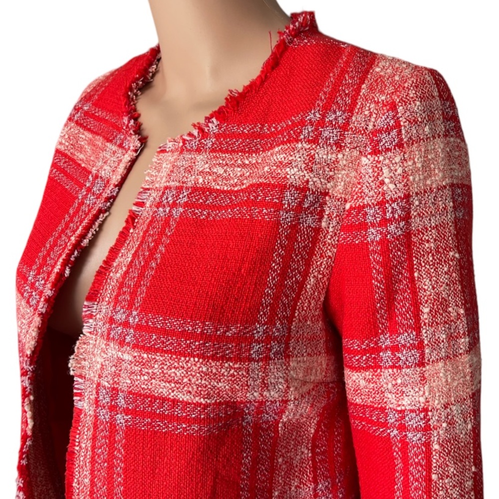 Dex Ruffled Plaid Tweed Textured Jacket - Picture 4 of 13